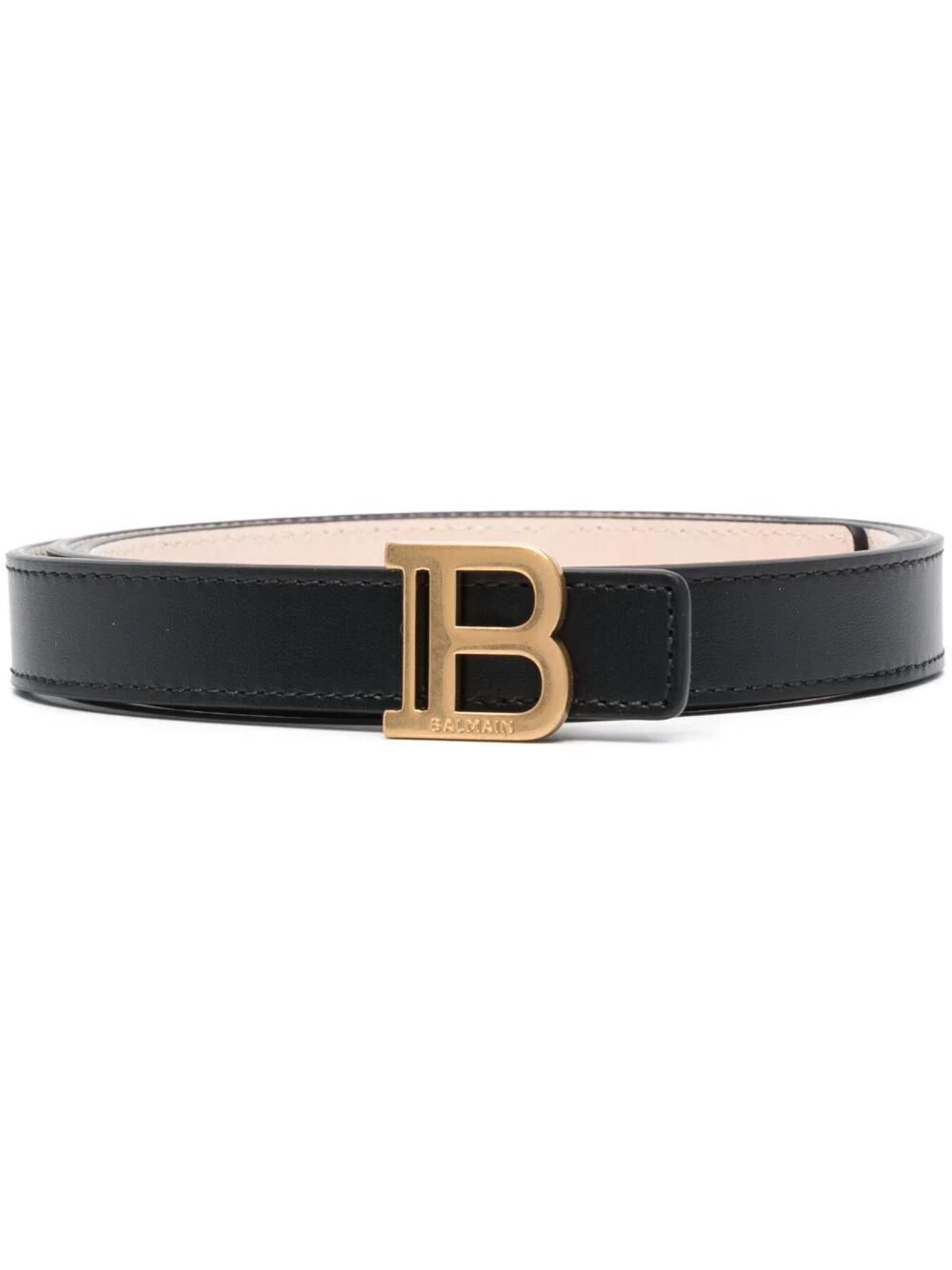 Shop Balmain Calfskin 2cm Belt In Black