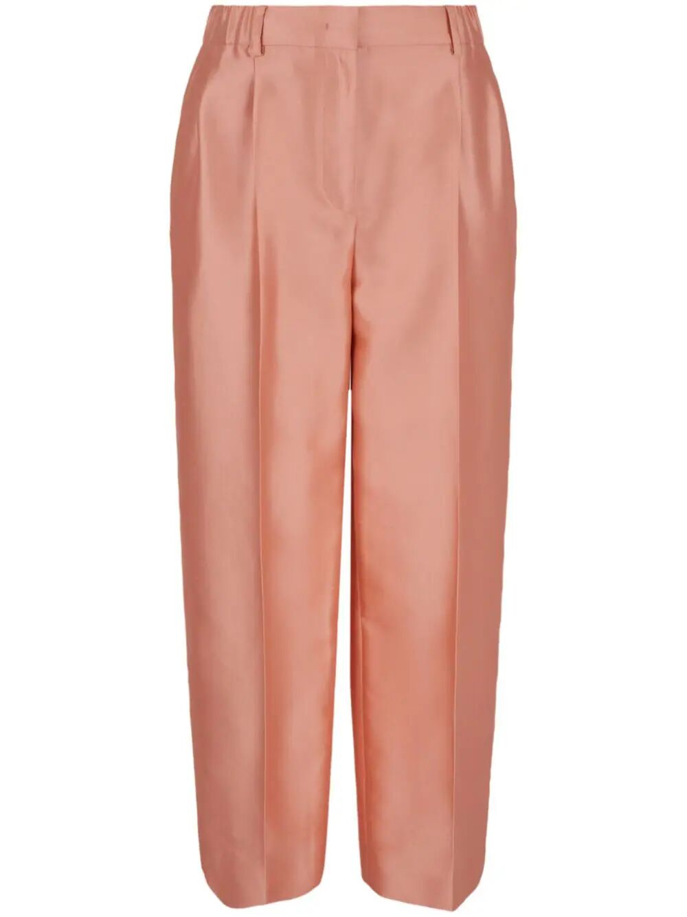 Shop Giorgio Armani Shantung Cropped Pants With Elastic On Back In Pink & Purple