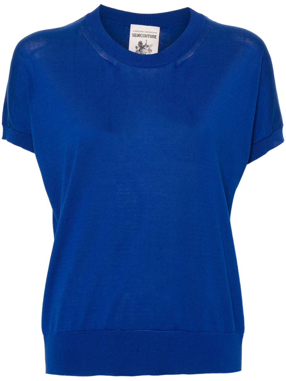Semicouture Cotton Knitted Top In Blue