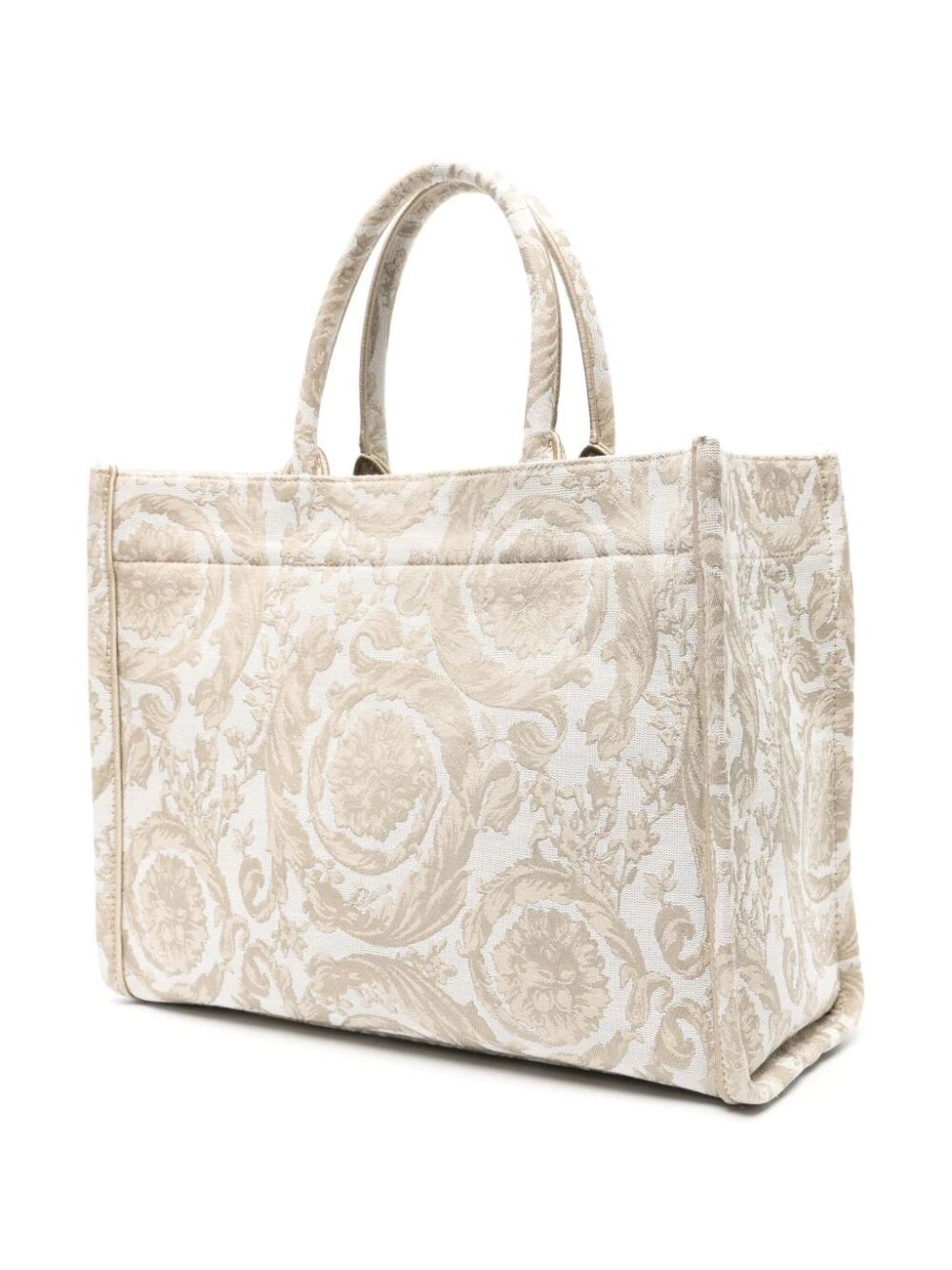 Shop Versace Large Tote Embroidery Jacquard In Brown