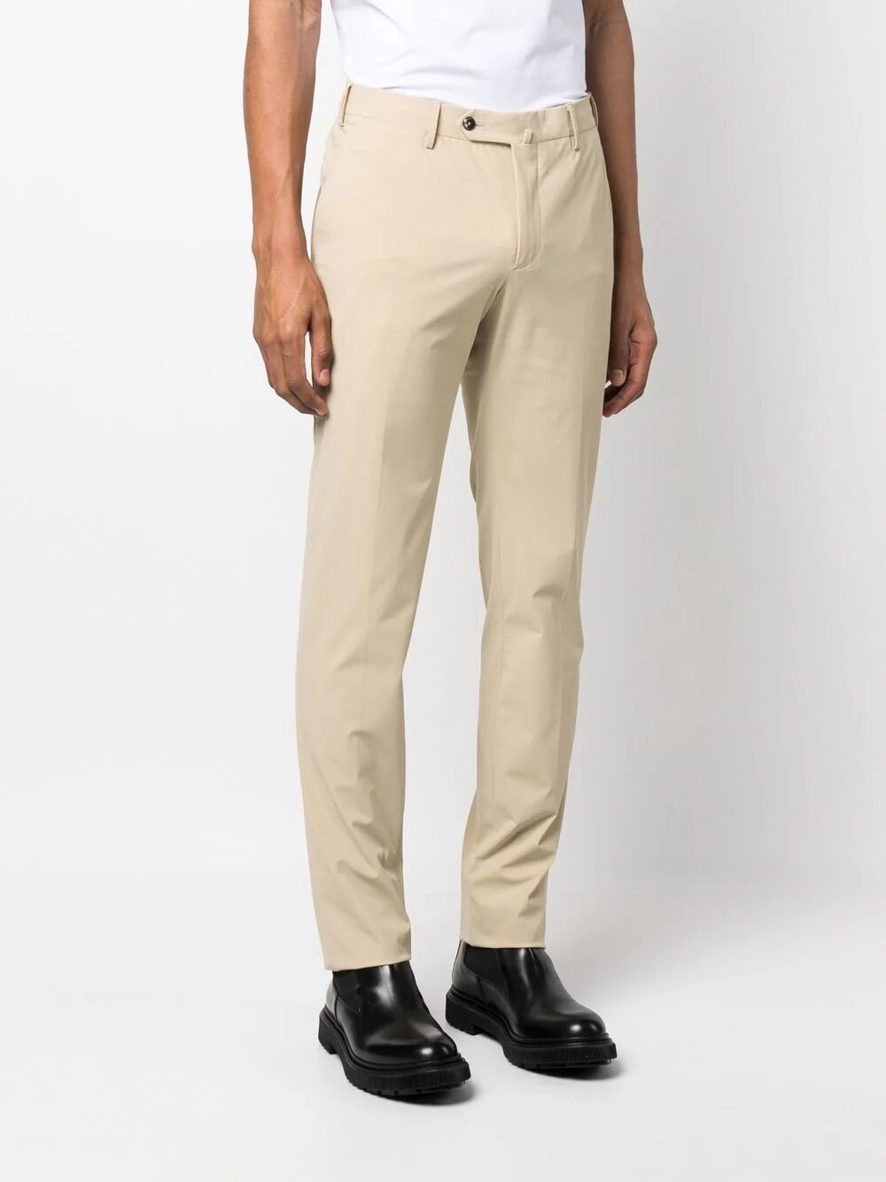 Shop Pt01 Organic Kitenic Summer Fabric Slim Flat Front Pants In Brown