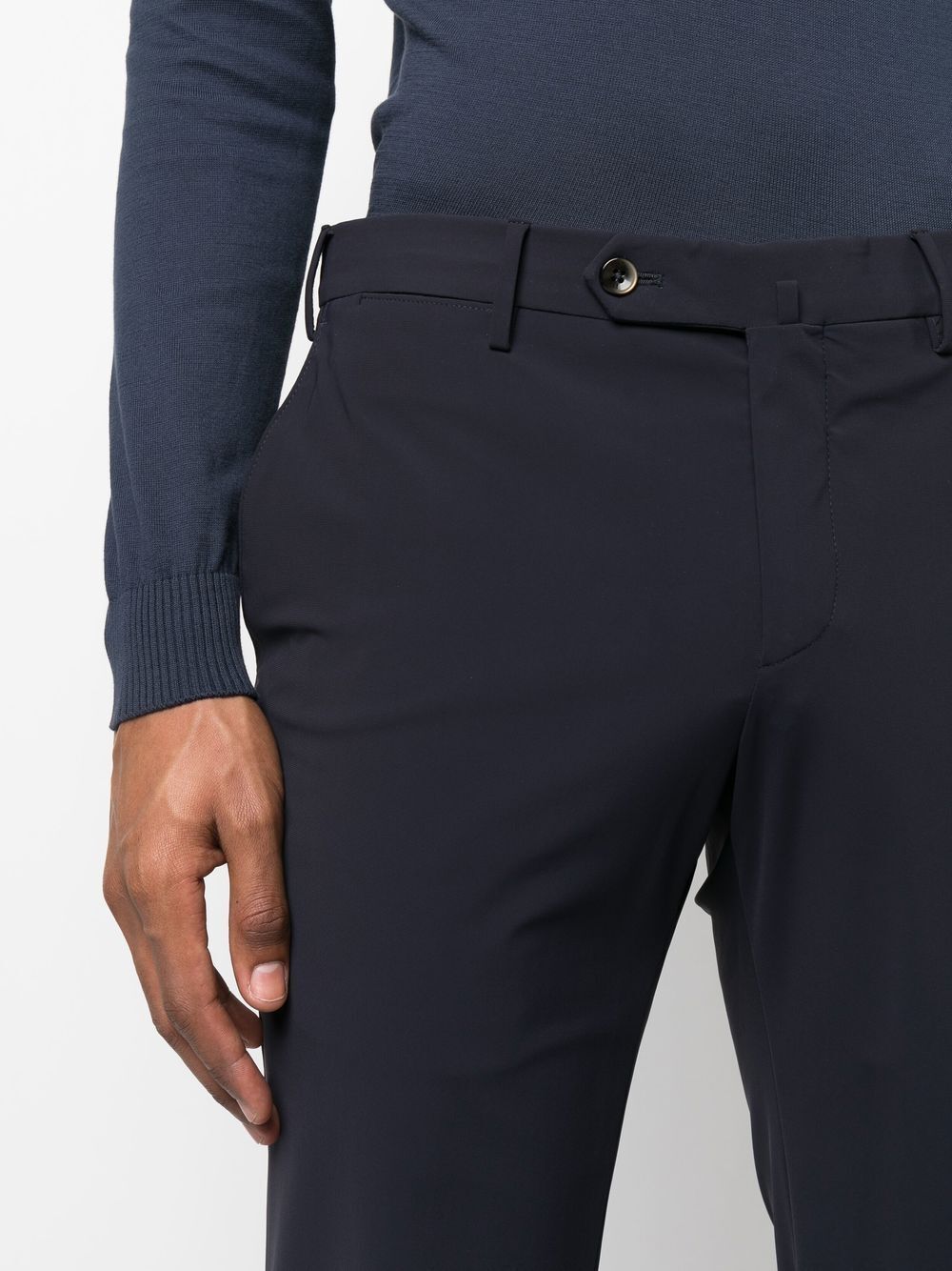 Shop Pt01 Organic Kitenic Summer Fabric Slim Flat Front Pants In Blue