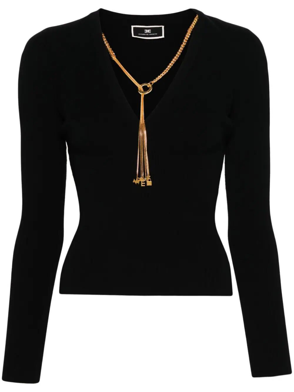 Shop Elisabetta Franchi V Neck Ribbed Sweater In Black
