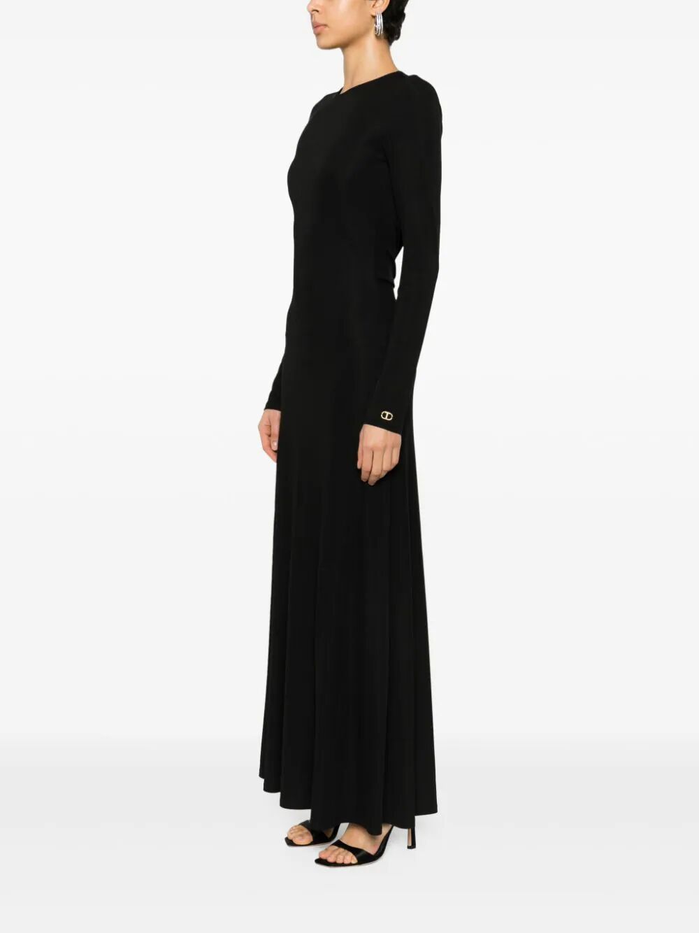 Shop Twinset Long Sleeves Crew Neck Long Dress In Black