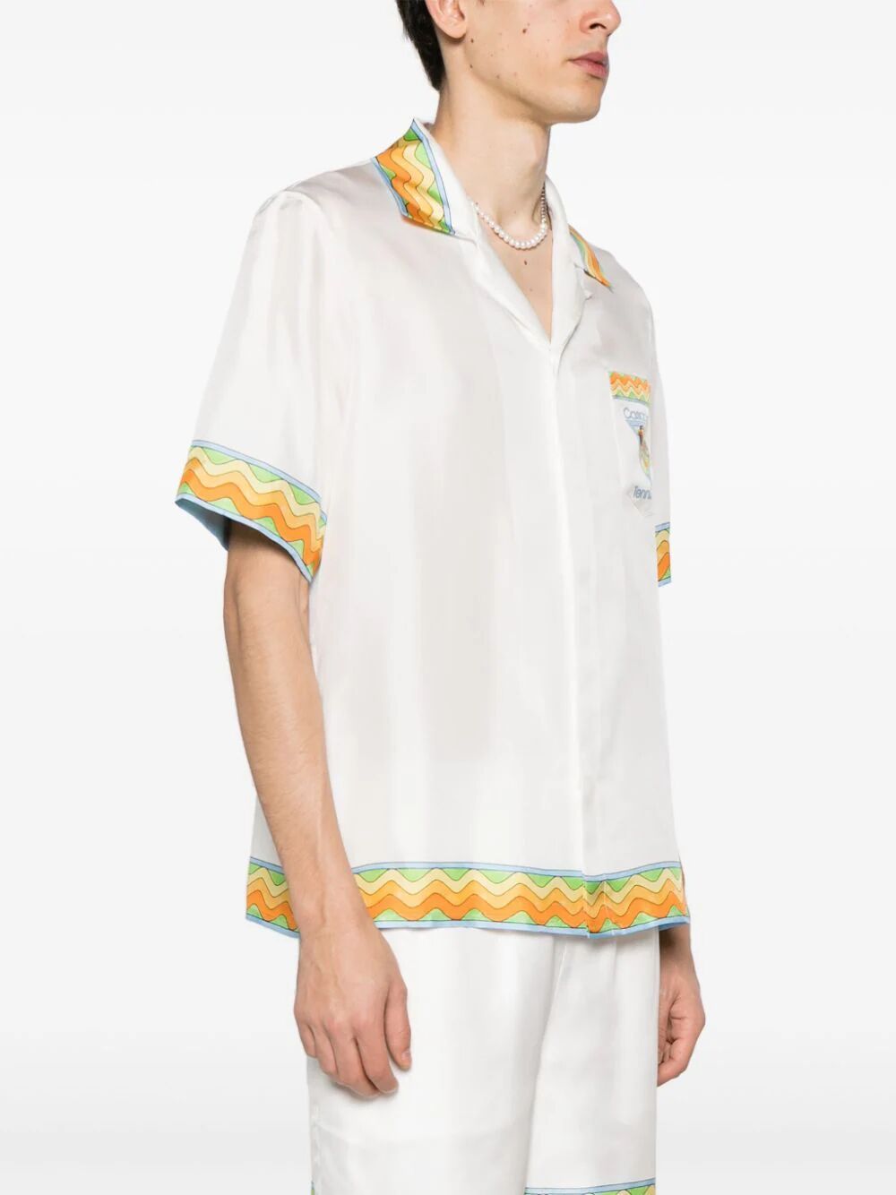 Shop Casablanca Unisex Cuban Collar Short Sleeves Shirt In White