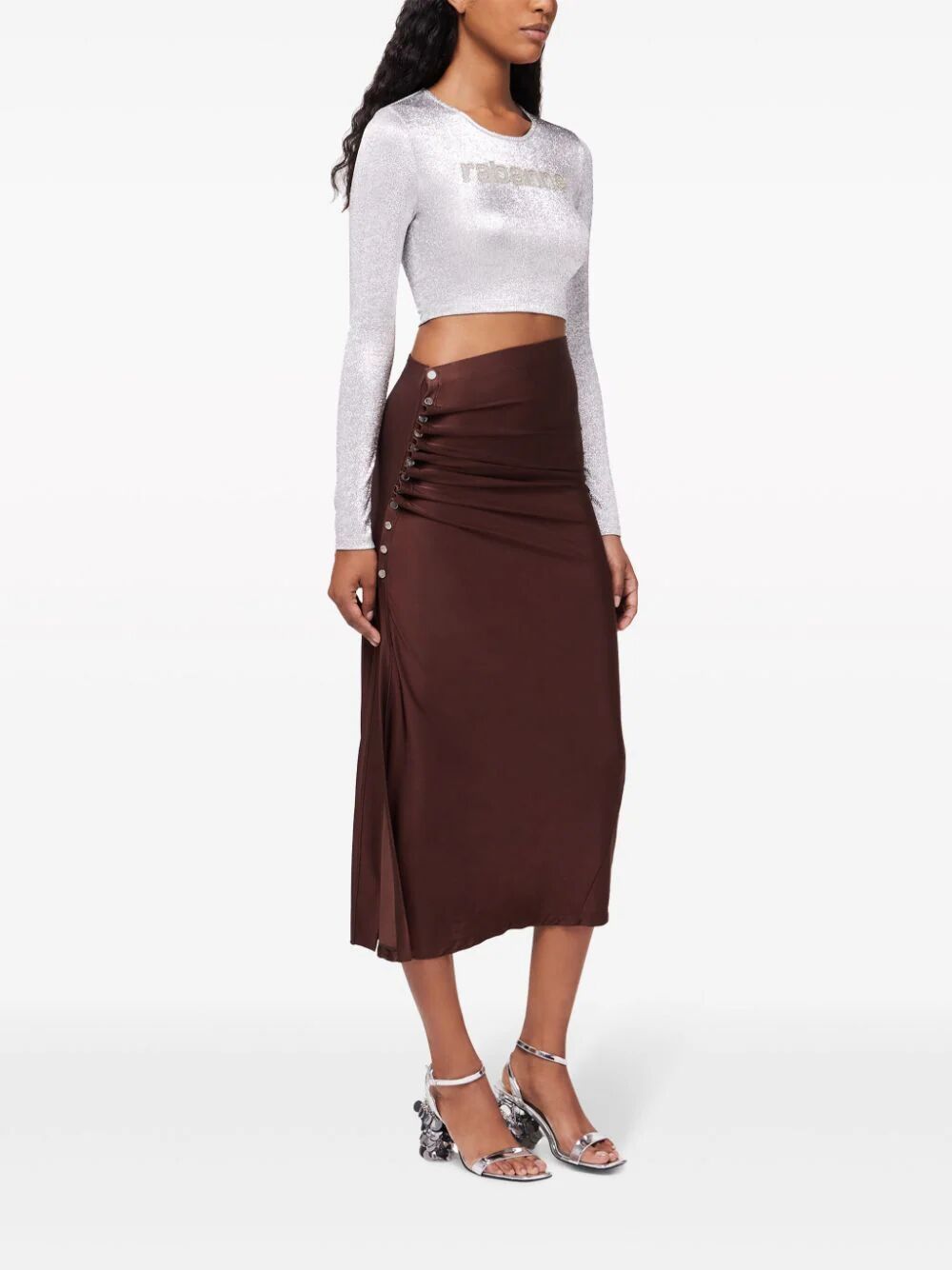 Shop Rabanne Viscose Jersey Skirt In Brown
