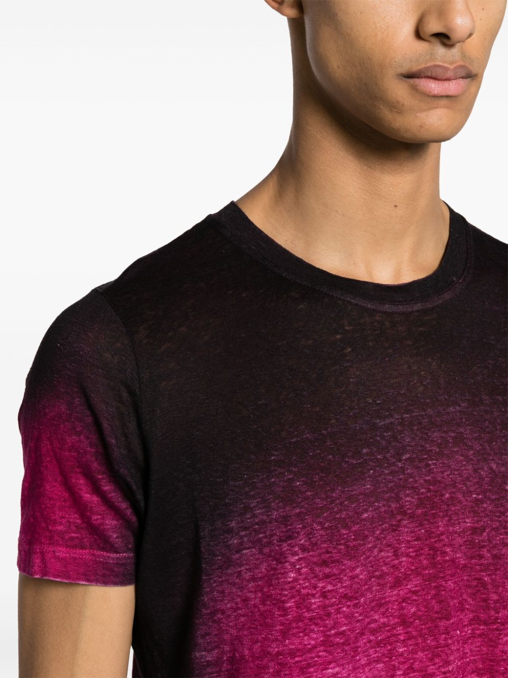 Shop Avant Toi Short Sleeves Linen T In Pink & Purple