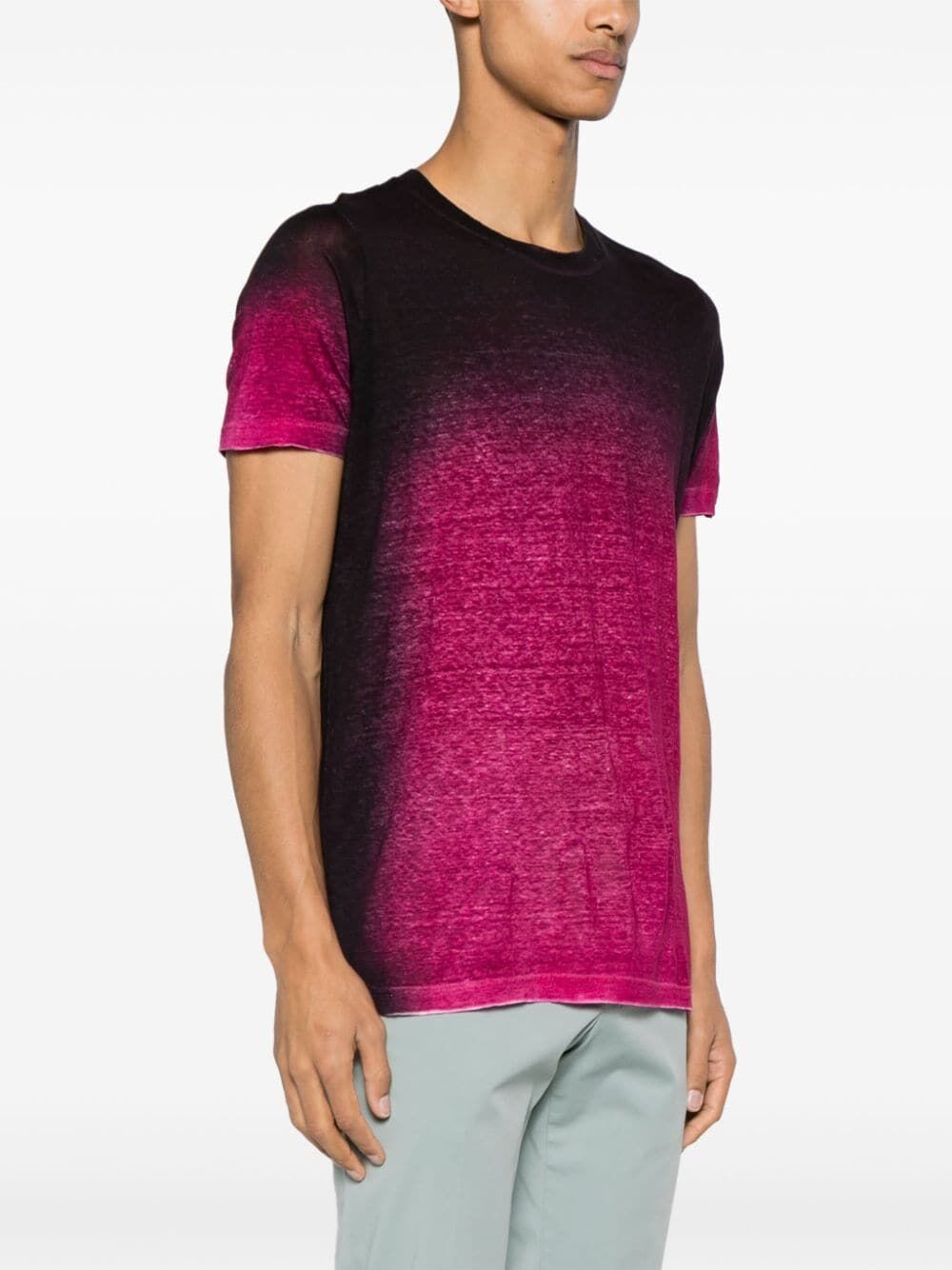 Shop Avant Toi Short Sleeves Linen T In Pink & Purple