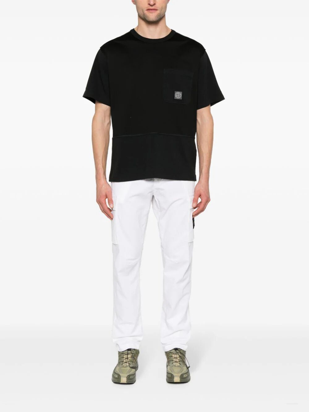 Shop Stone Island Regular Tapered Trousers In White