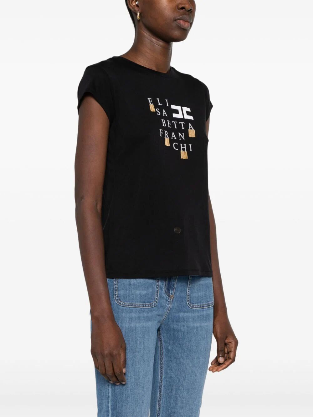 Shop Elisabetta Franchi Short Sleeves Logo T-shirt In Black
