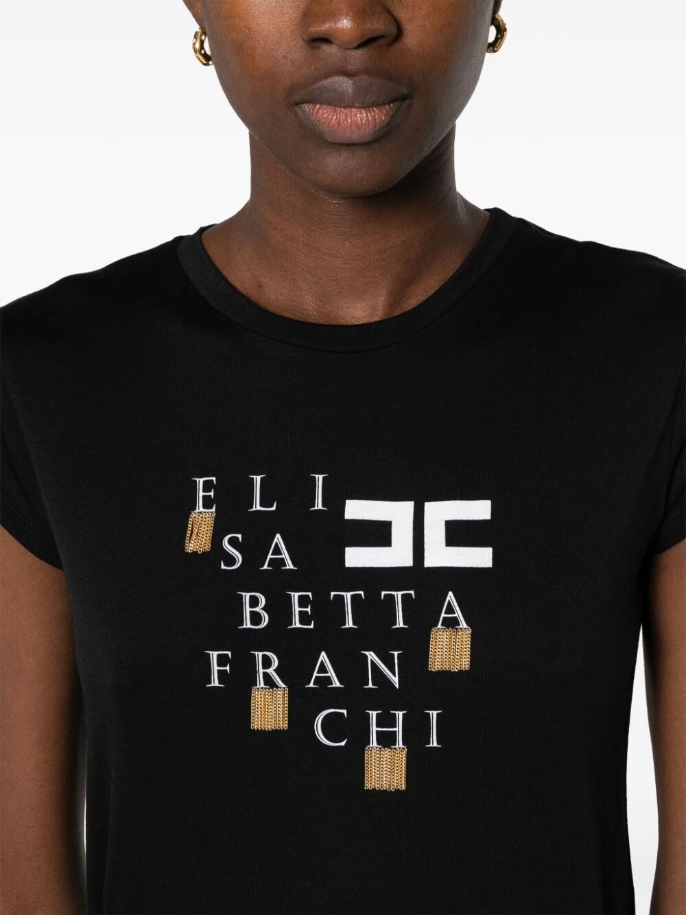Shop Elisabetta Franchi Short Sleeves Logo T-shirt In Black