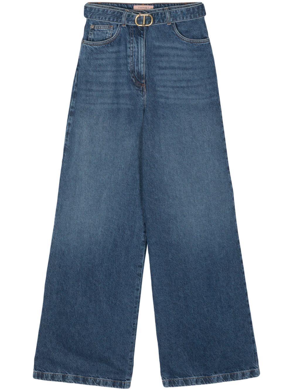 Shop Twinset Wide Leg Jeans With Belt In Blue