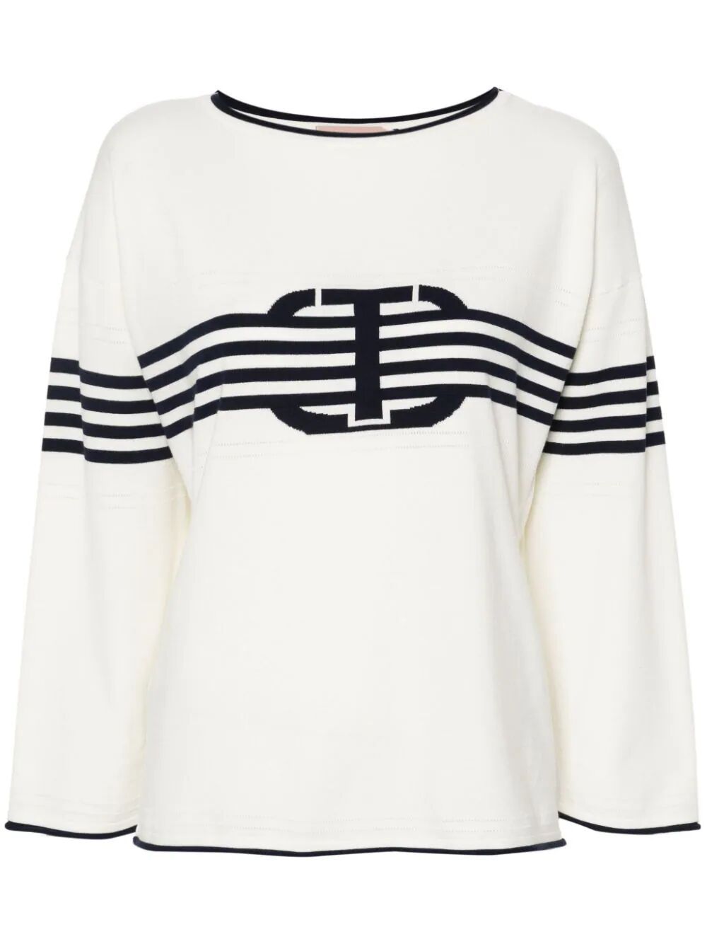 Twinset Long Sleeves Boat Neck Striped Sweater With Logo