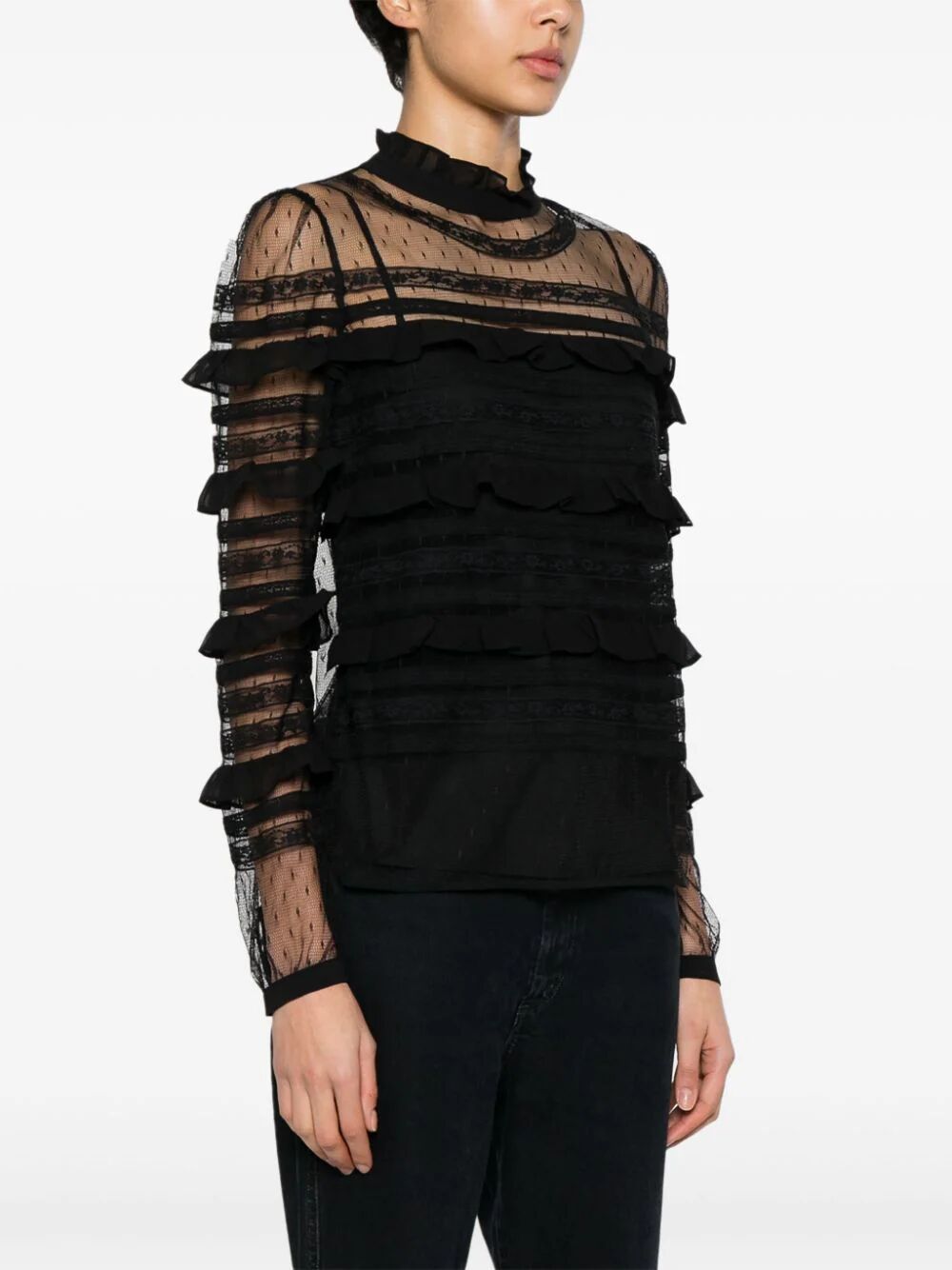 Shop Twinset Long Sleeves Laced Shirt In Black