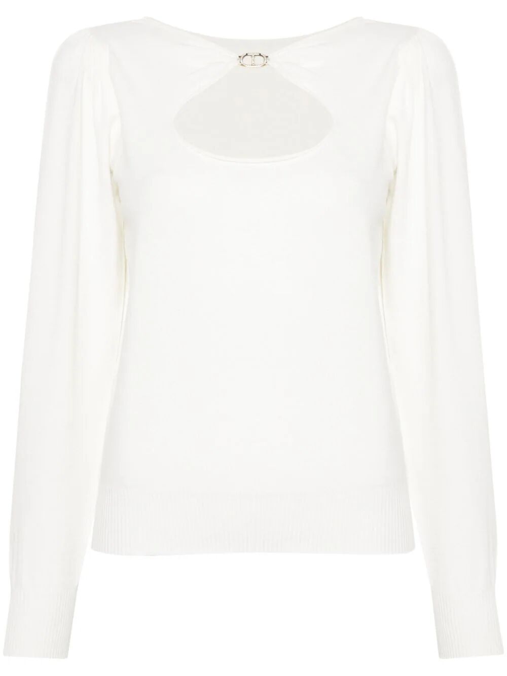 Shop Twinset Long Sleeves Crew Neck Sweater In White