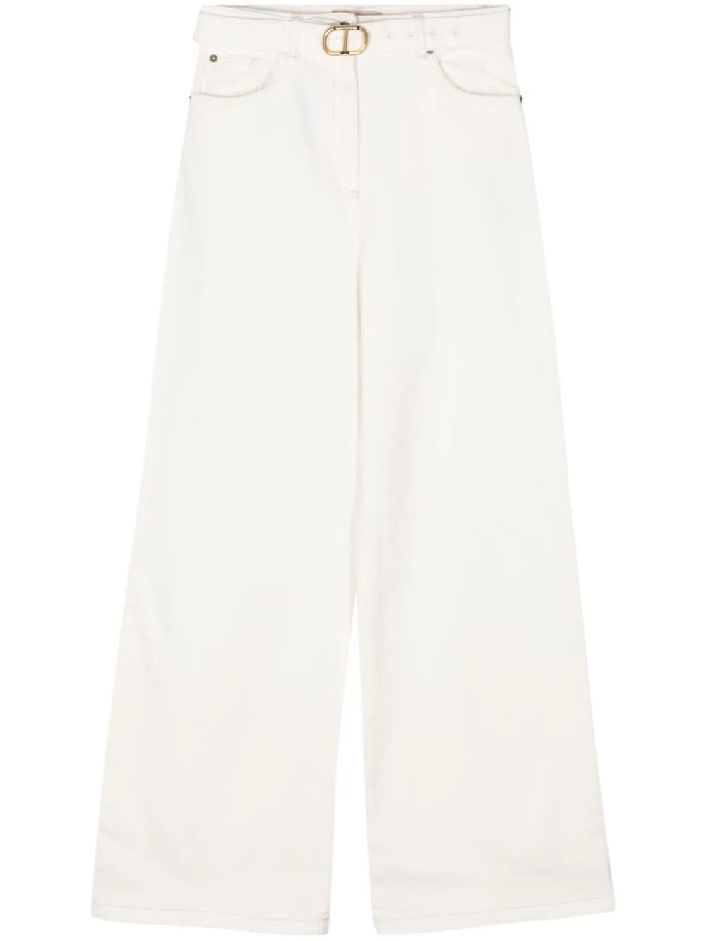 Shop Twinset Wide Leg Jeans With Belt In White