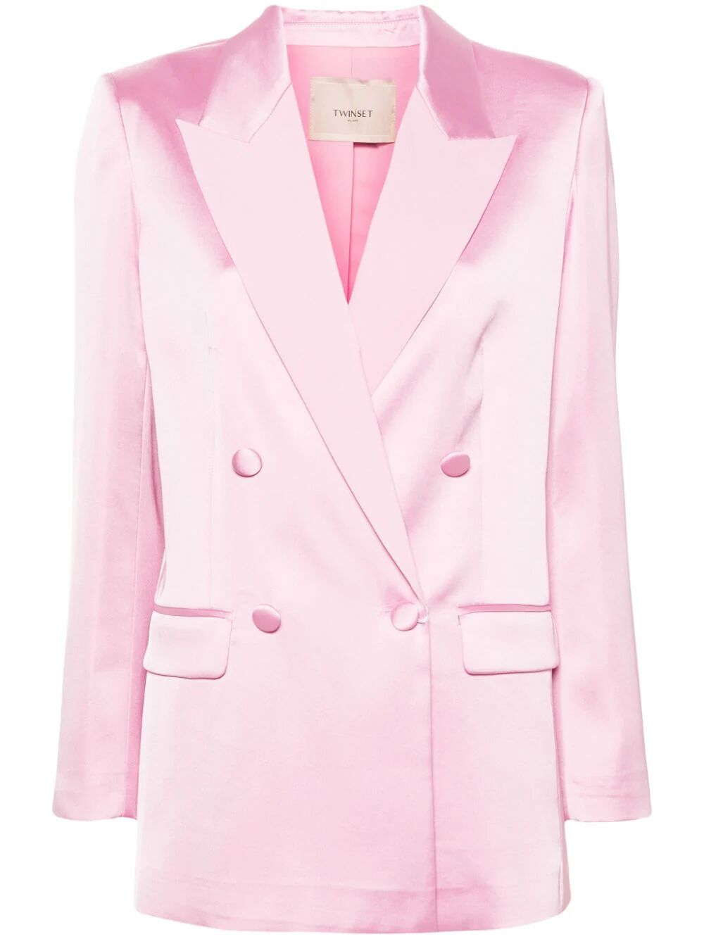 Twinset Double-breasted Satin Blazer In Pink & Purple