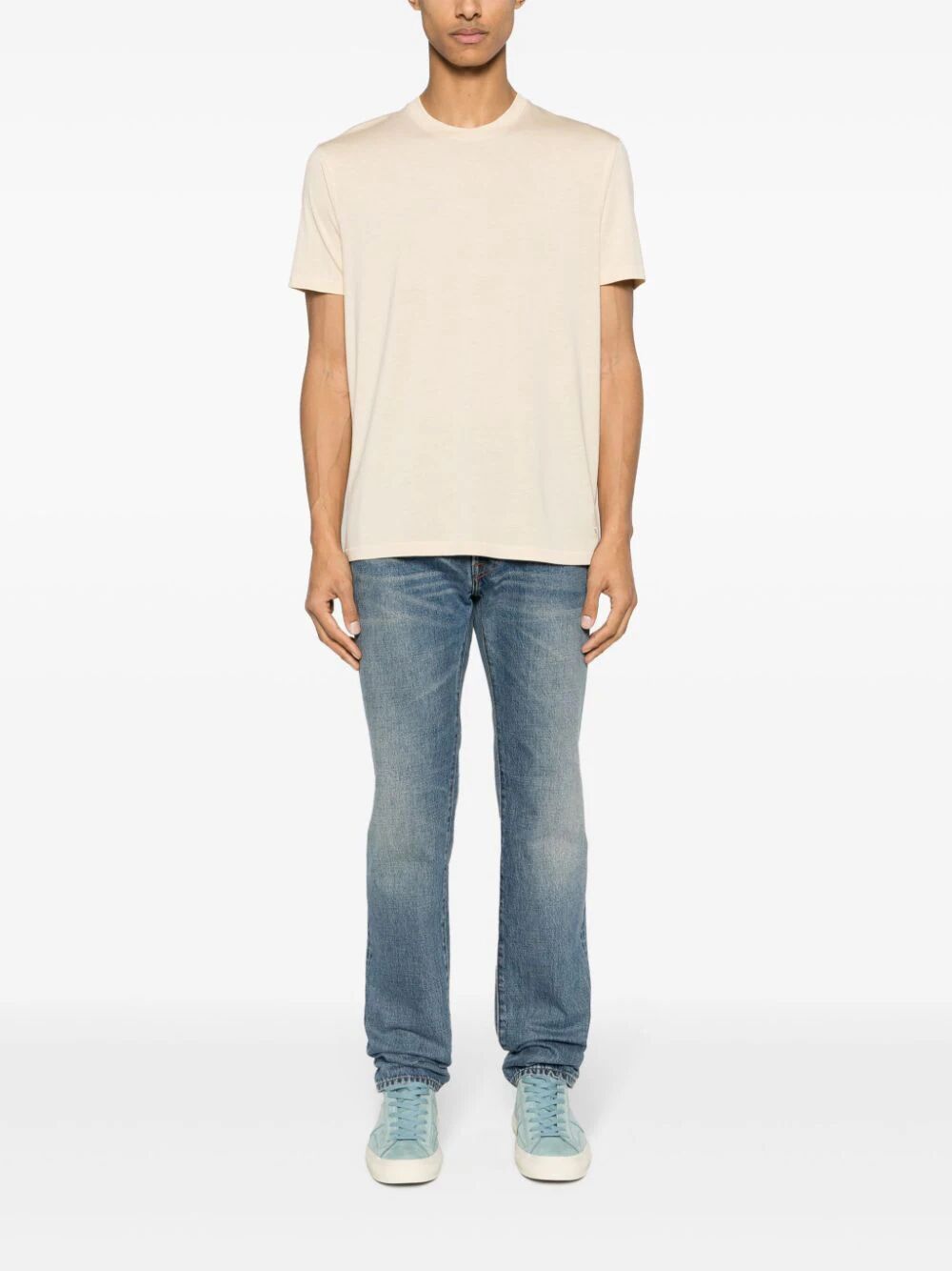 Shop Tom Ford Cut And Sewn Crew Neck T In Brown