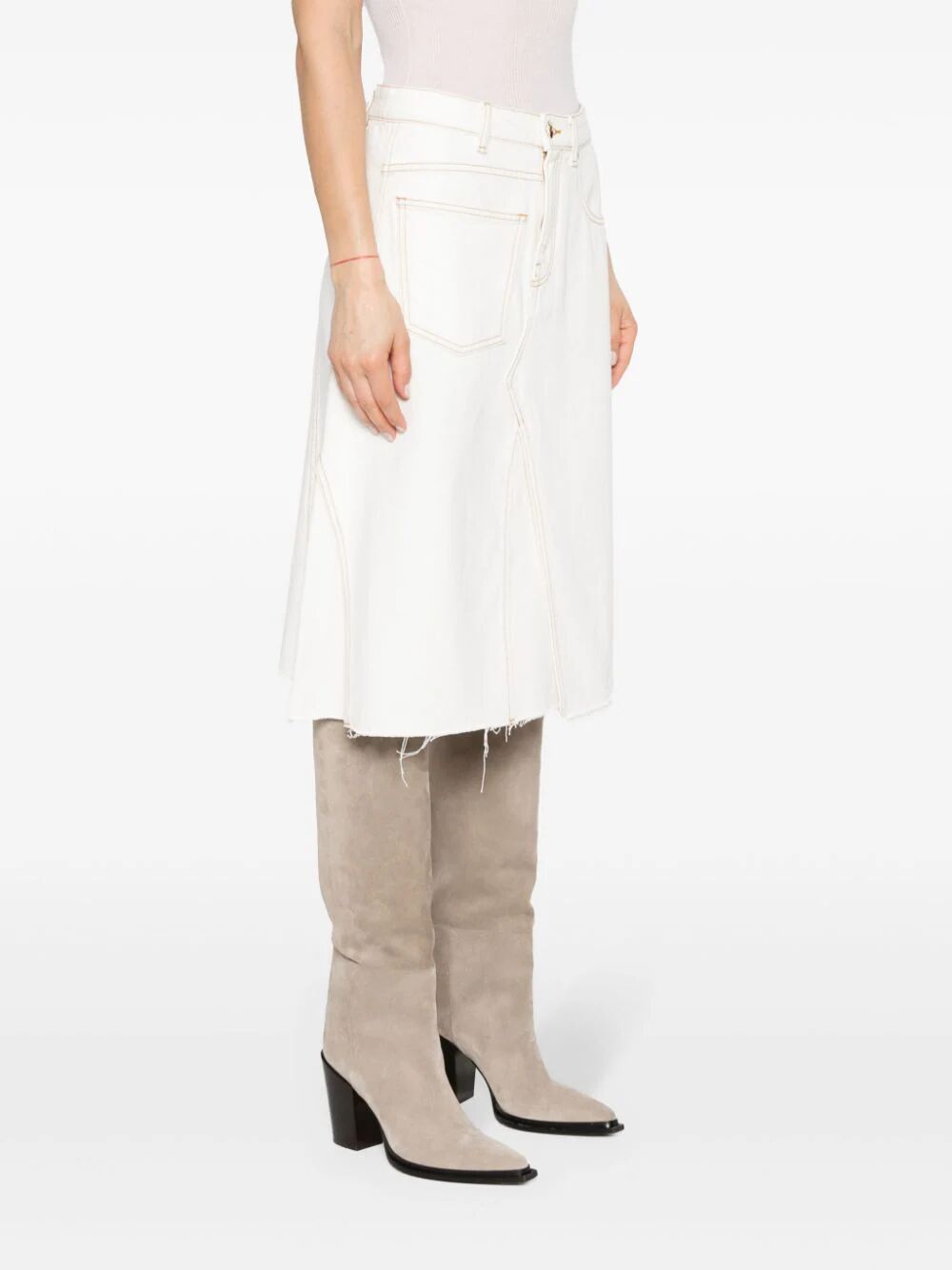 Shop Tory Burch Denim Deconstructed Skirt In White