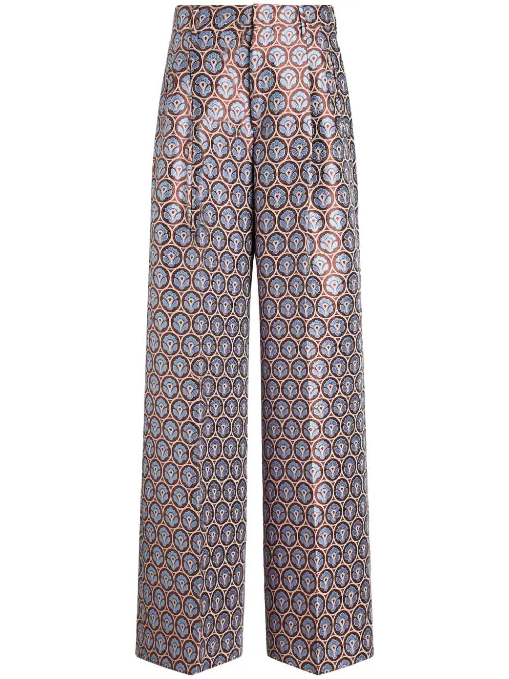 Shop Etro Jcaquard Trouser With Pences In Blue