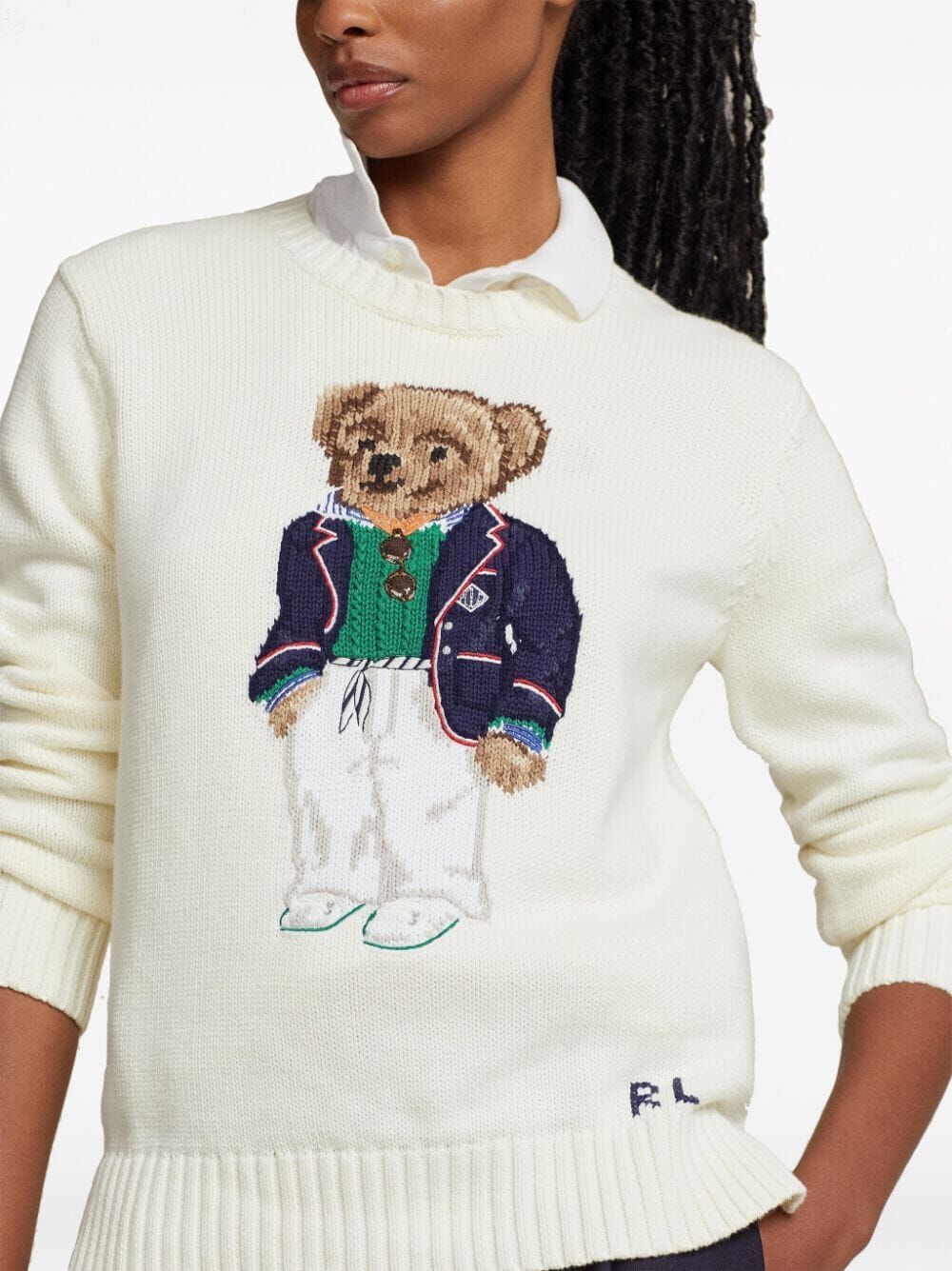 Shop Polo Ralph Lauren Crew Neck Sweater With Teddy In White