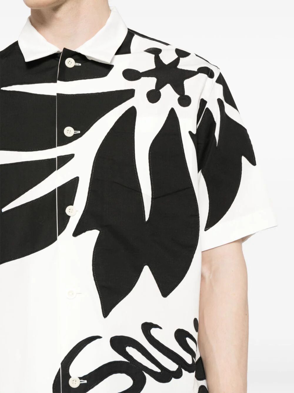Shop Sacai Floral Embroidered Patch Cotton Poplin Shirt In White