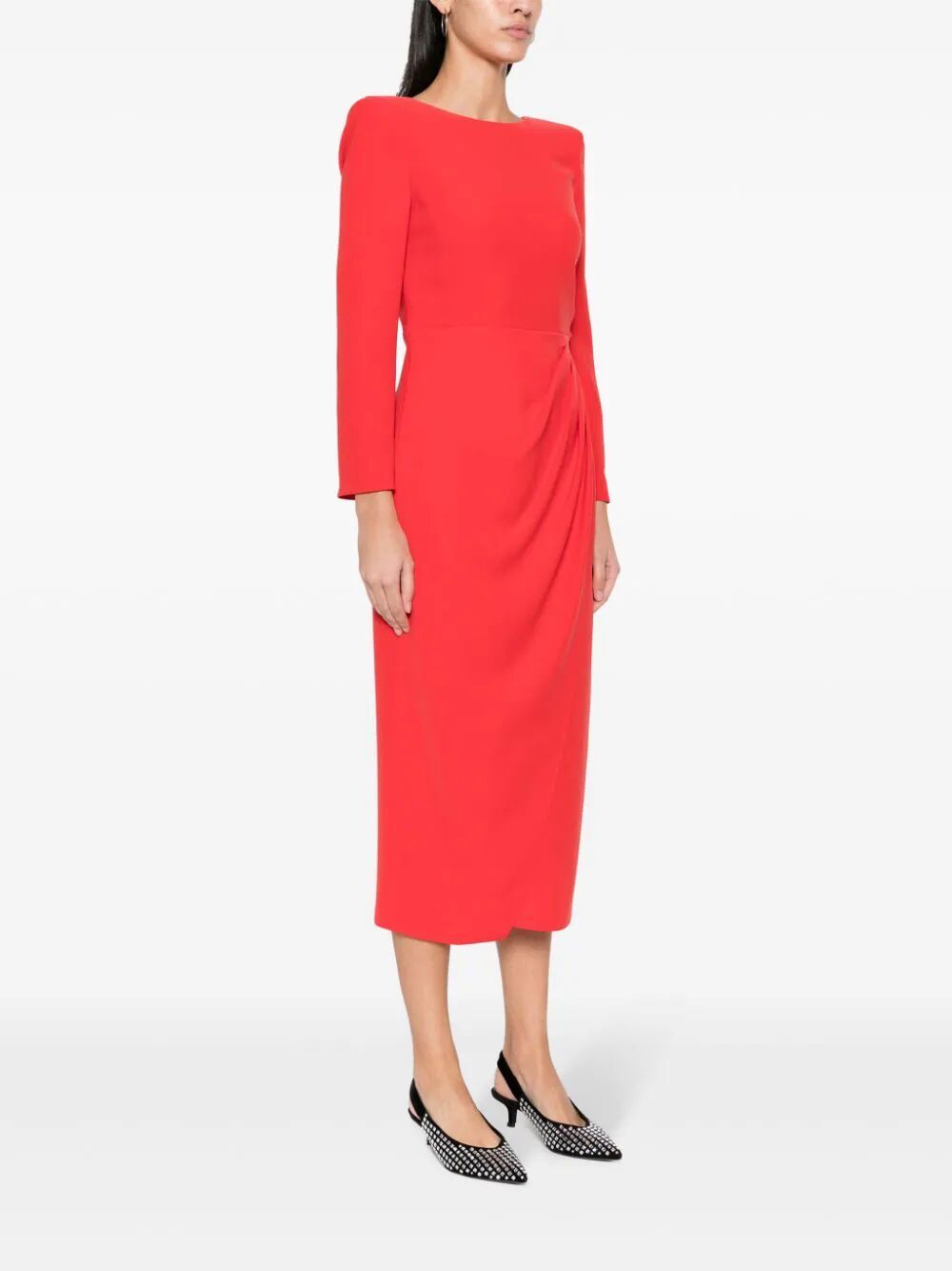 Shop Emporio Armani Long Sleeves Long Draped Dress In Red