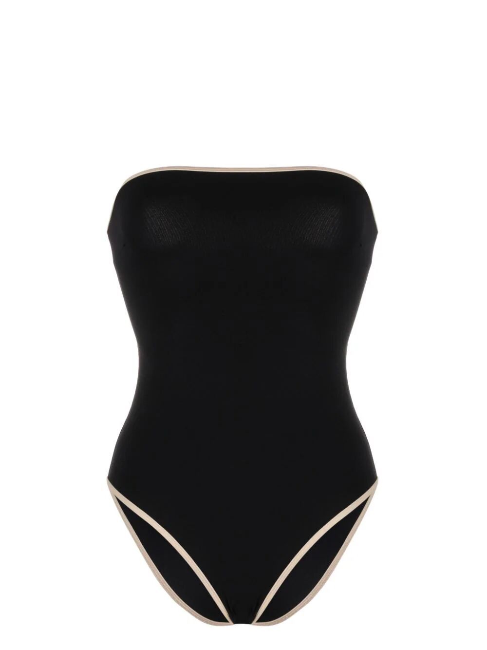 Totême Stripe Edge Strapless Swimsuit In Black