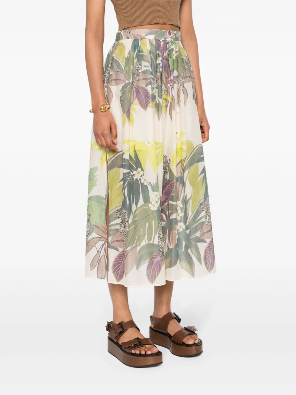 Shop Twinset Jungle Print Skirt In Green