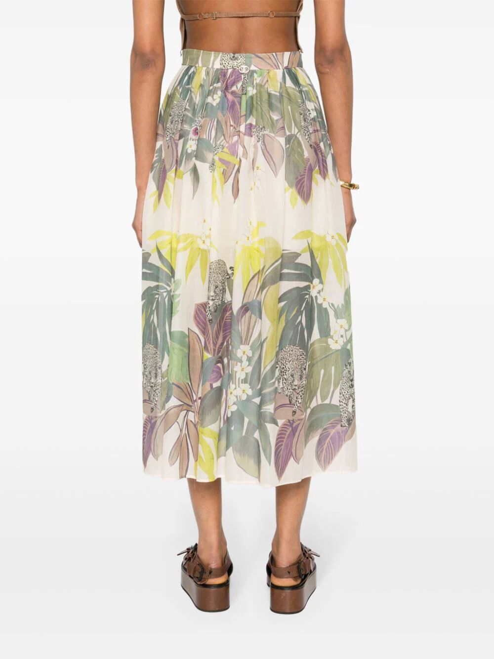 Shop Twinset Jungle Print Skirt In Green