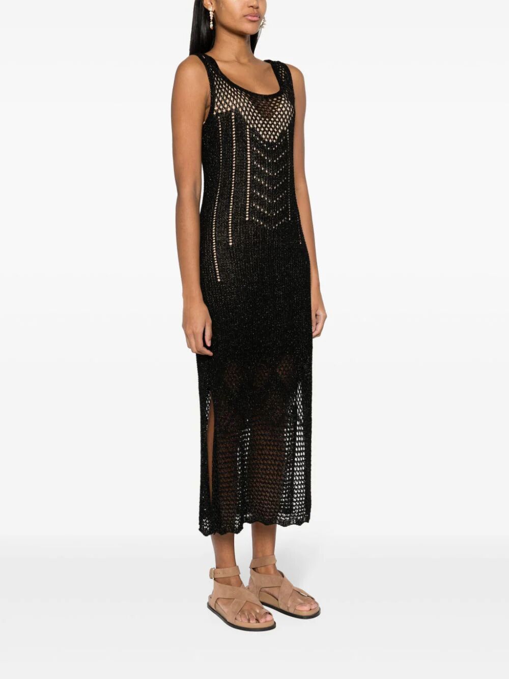 Shop Twinset Sleeveless Lace Dress In Black