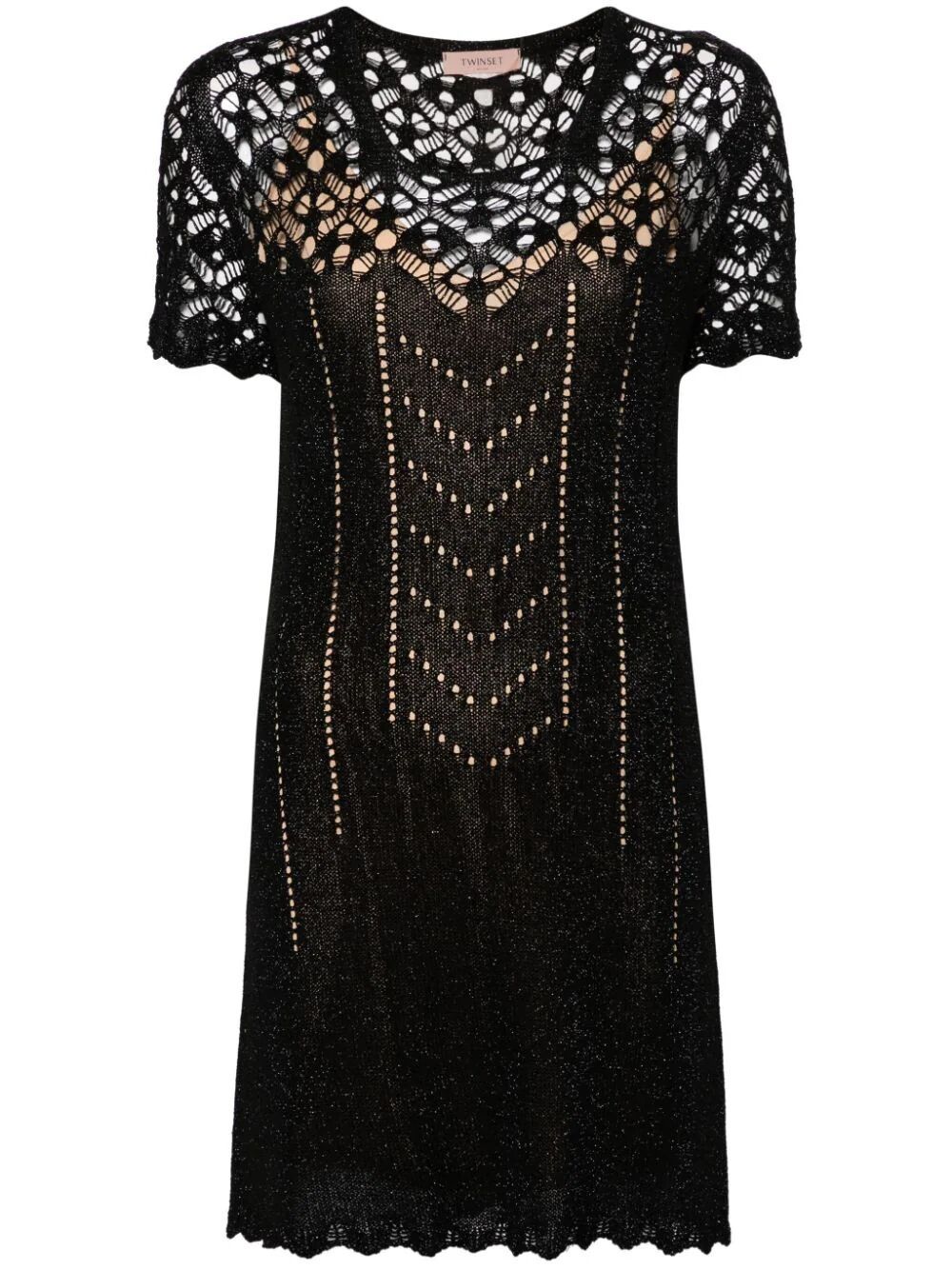 Shop Twinset Short Sleeve Mini Dress In Black
