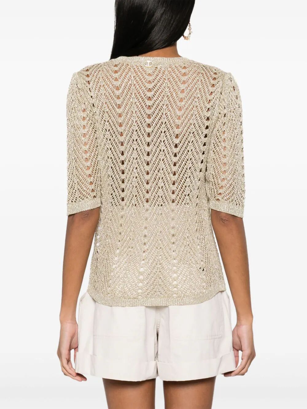Shop Twinset Lace And Lurex Pullover In Brown