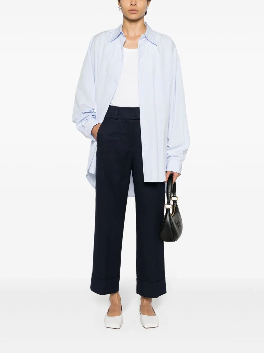 Shop Peserico Straight Leg Pants With Lapel In Blue