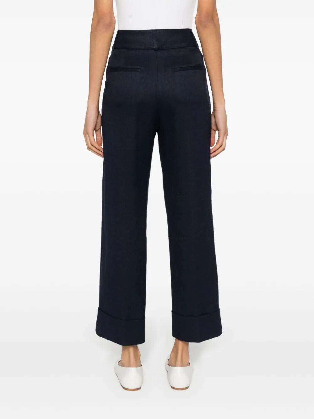 Shop Peserico Straight Leg Pants With Lapel In Blue