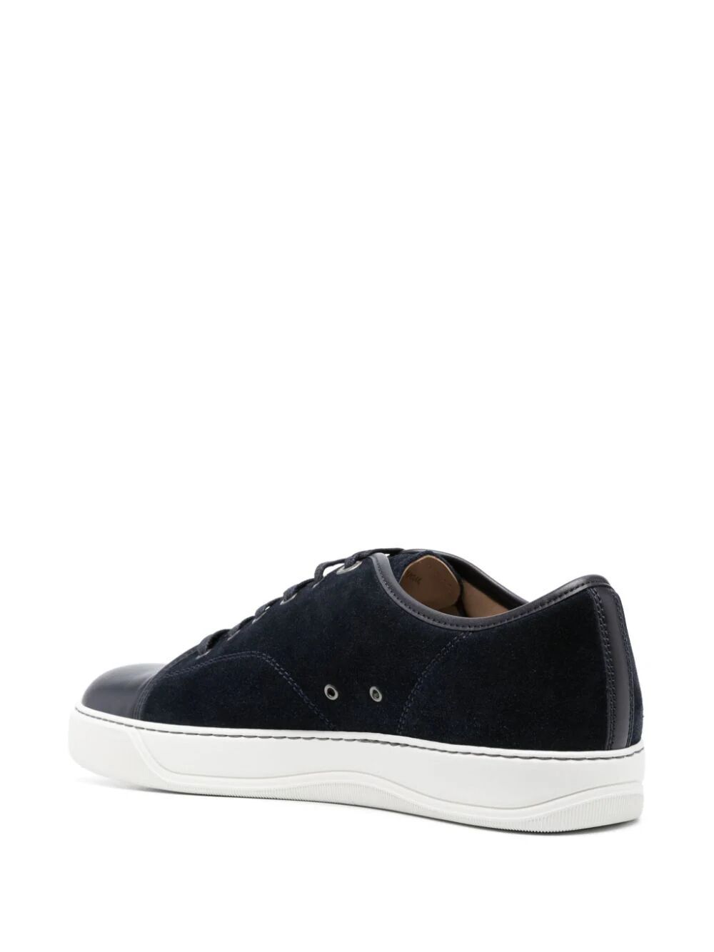 Shop Lanvin Suede And Nappa Captoe Low To Sneaker In Blue